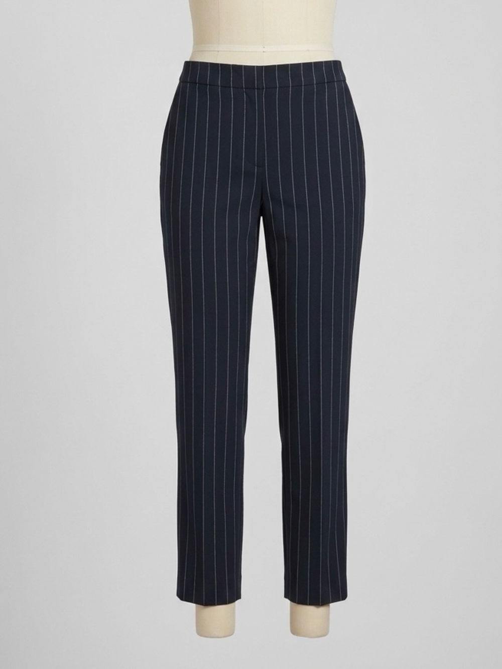 Theory 4 Blue Pinstripe Treeca Pull-On Linen Slim Fit Cropped Pants Pockets